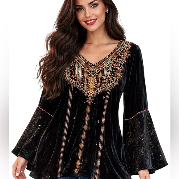 Johnny Was Tops - Johnny Was Chiri Velvet swing blouse NWT